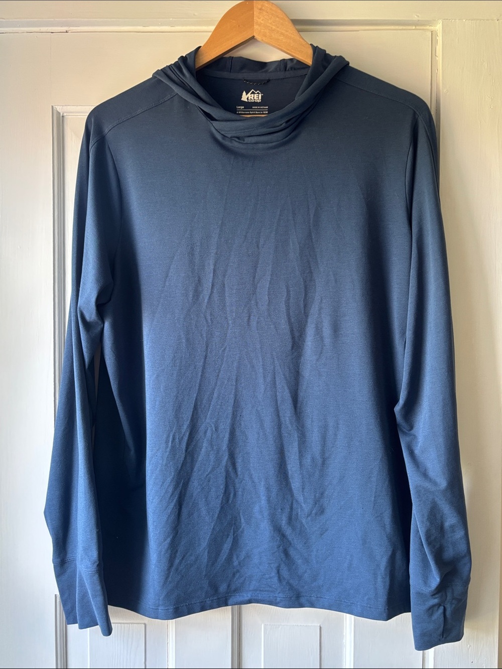 REI Navy Blue Long-Sleeve Hooded Performance Shirt Mens Size Large